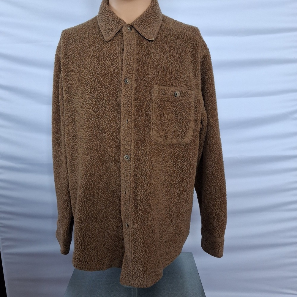 Roots Athletics Mens Brown Sherpa Fleece Button Up Shirt Jacket Shacket Medium